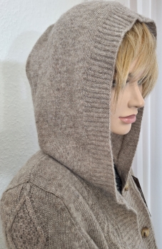 Preview: Lange Strickjacke in braun aus 100% Yak-Wolle; Größe M